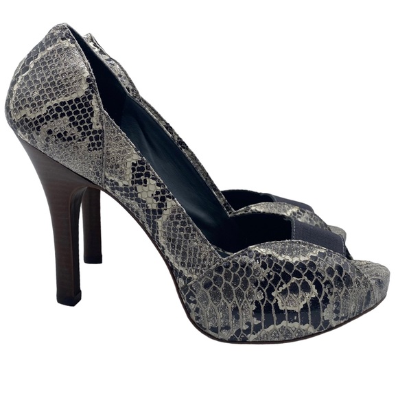 NEW BCBGMaxAzria Pump Nate Black Snake Print Leather Peep Toe Size 9.5 - Picture 2 of 13